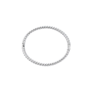 Minimalist silver stainless steel beaded bangle featuring textured diamond-cut pattern and clasp
