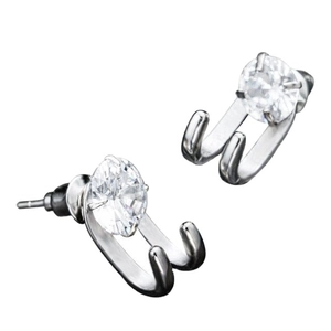 Minimalistische silberne Zirkon-Ohrstecker mit industriellem U-Haken-Design für Herren