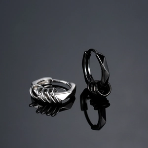 Boucles d'Oreilles Créoles Géométriques Homme Punk Hip Hop Cercles Détachables Argenté Bijoux d'Oreille Minimalistes