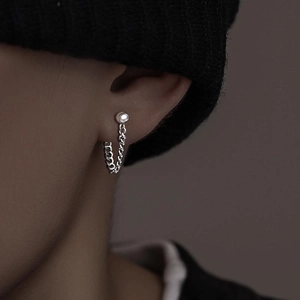 Minimalisti Orecchini a Bottone da Uomo Placcati Argento Con Perno in Argento Sterling 925 Catena Curb a Forma di U Nappina Orecchini Gioielli Trendy