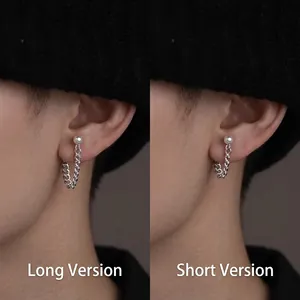 Orecchini maschili in argento con nappine e catene in stile minimalista lungo e corto a U