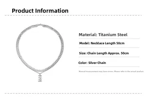 Detailed view of silver titanium steel Cuban chain necklace with rectangular pendant charm