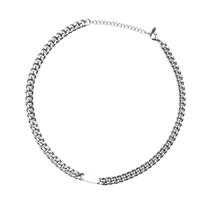 Silver cuban link necklace with engravable rectangular pendant and adjustable lobster clasp