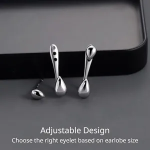 Boucles d'oreilles goutte en argent S925 poli avec support ajustable à 3 trous unisexe