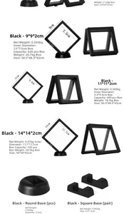 Three sizes of black PE film jewelry frames with round and rectangular display bases