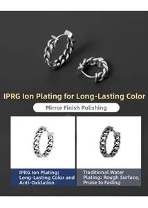 Détail de boucles d'oreilles chaîne en argent S925 avec placage IPRG et polissage miroir