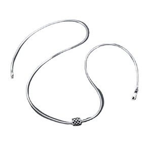 Silver snake chain necklace with black and white checkered cylinder pendant for men