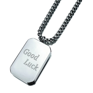 Poliertes Militär-Erkennungsmarken-Halsband mit Good Luck Gravur und robuster Kette