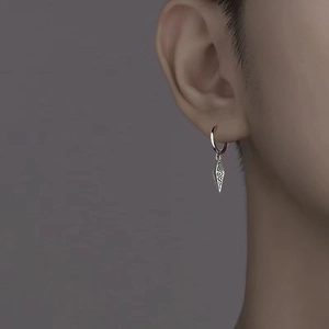Retro Titanium Steel Hoop Earrings For Men Geometric Cone Pendant Earring With Vintage Texture Silver Hip Hop Jewelry
