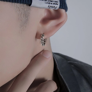 Boucles d'Oreilles Créoles Homme en Cuivre Chaîne Cubaine Plaquées Argent Style Punk Hip Hop Bijoux Minimalistes pour Homme