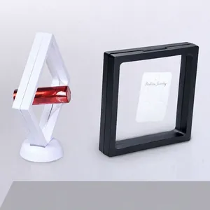 3D floating PE film display box for jewelry and rings with black and white frames