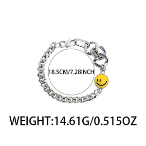 Bracciale a catena argento con maglie in cristallo viola e ciondolo a faccina gialla