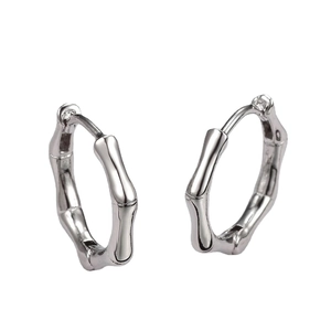 Boucles d'oreilles créoles bambou en argent S925 pour hommes avec fini métal poli