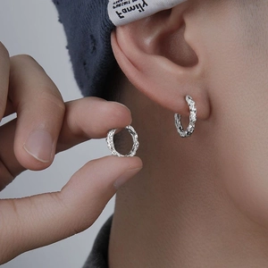 Irregular Texture Hoop Earrings For Men Women Minimalist Industrial Style Small Huggie Earrings Jewelry