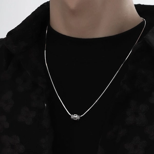 Collier chaîne serpent rétro pour homme avec pendentif mantra rotatif en argent