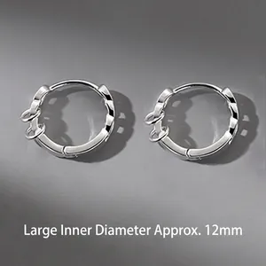 Silver twist hoop earrings for men with 12mm inner diameter and small ring charms