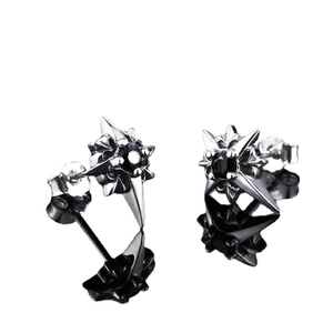 North Star zircon stud earrings with silver finish and black gemstone inlay for men and women