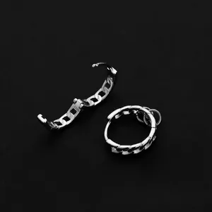 Men S925 sterling silver hoop earrings with hollow chain design and secure clasp closure