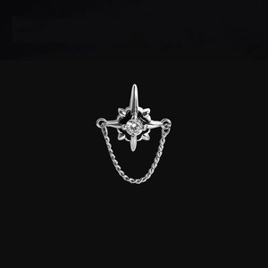 Starburst chain stud earring with round zircon in silver finish for men