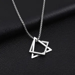 Minimalist titanium steel necklace with interlocking triangle and square pendants