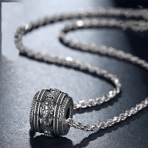Retro cylinder pendant necklace with dragon relief and twisted rope chain for men