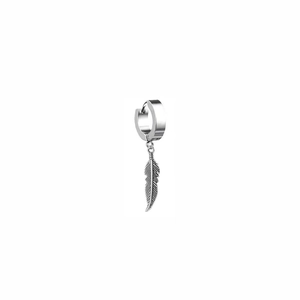 Manchette d'oreille minimaliste en titane avec pendentif plume argenté pour homme