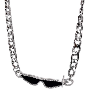 Cuban link necklace with black rhinestone sunglasses pendant in Y2K streetwear style