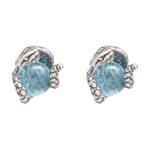 Retro S925 Silber Medusa Schlangenohrstecker mit hellblauem Topas Stein Detail