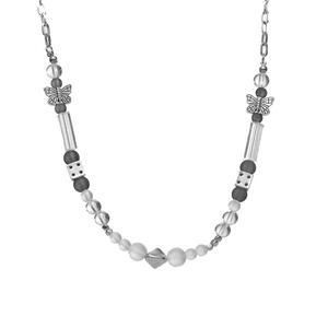 Collier perlé en acier titane pour homme avec pendentifs papillons et dés argentés