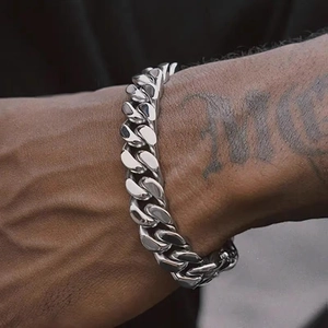 Hommes Femmes Hip Hop Bracelet Chaîne à Maillons Cubains en Acier Titane Poli Argent Gourmette Street Fashion Bijoux Cadeau