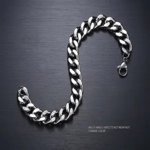 Bracelet gourmette pour homme en acier titane argenté étanche avec fermoir mousqueton