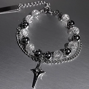 Titanium Steel Double Layer Bracelet For Men Women Ice Crack Glass Beads Star Pendant Punk Gothic Jewelry Trendy Hand Accessory