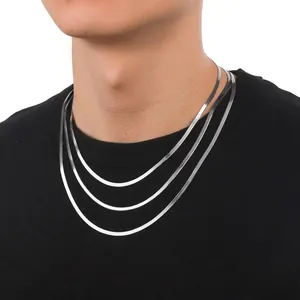 Collana a Catena a Serpente Piatta in Acciaio al Titanio Minimalista Unisex Tono Argento Gioielli Regalo