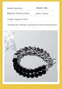 Detail of double-layer natural stone bracelet with OT clasp and titanium steel chain