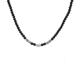 Collana di perle occhio di tigre e pietra mappa con ciondolo in acciaio inossidabile