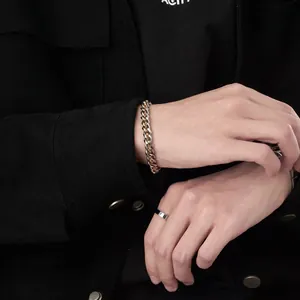 Hip Hop Titanium Steel Two-Tone Cuban Link Bracelet For Men Women Gold Silver Spliced Chain Minimalist Punk Jewelry Gift