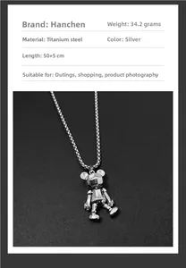 Detail of titanium steel robot bear pendant with 50+5cm adjustable chain and mechanical gears