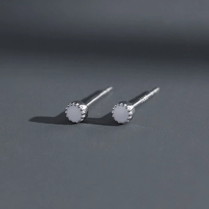 Minimalist S925 sterling silver stud earrings with white inlay and crown setting
