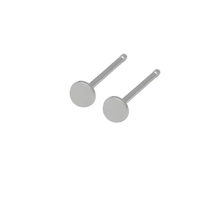 Minimalist silver round flat stud earrings with a polished geometric stainless steel finish
