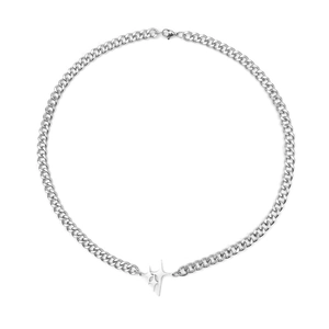 Collier gourmette en titane argenté avec pendentif étoile croisée de style hip-hop minimaliste