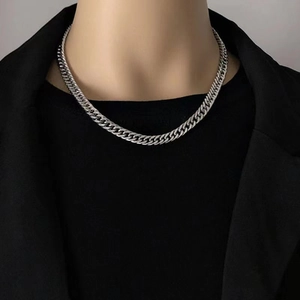 Collier maille gourmette en acier inoxydable argenté poli pour homme tendance