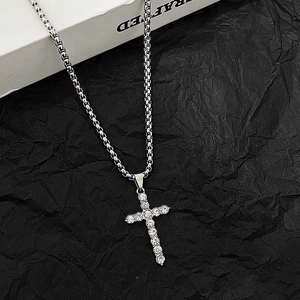 Cross Pendant Necklace Rhinestone Iced Out Hip Hop Alloy Stainless Steel Jewelry For Men Women Gothic Punk Style