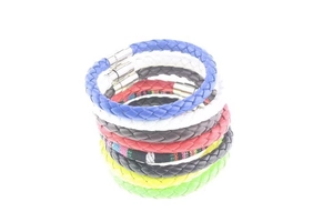 Detailed view of multi-color woven PU leather bracelets with magnetic metal clasps