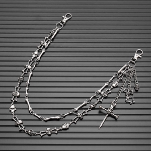 Gothic multi-layer metal skull trousers chain with cross pendant for punk hip-hop style