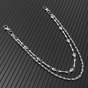 Hip hop punk style silver metal double layer waist chain with skulls for jeans