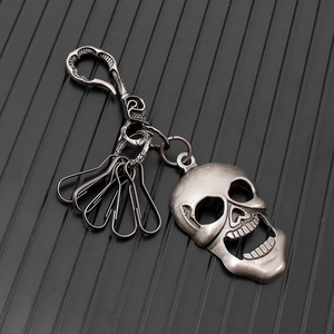 Retro punk skull keychain with bottle opener function and heavy duty spring hooks