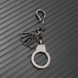 Hip-hop style silver handcuffs pendant keychain with multiple functional key rings