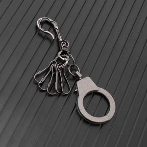 Hip-hop handcuffs pendant keychain with engraved carabiner in retro silver finish