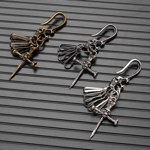Gothic skull and crossbones metal keychains in bronze, gun-black and silver finishes