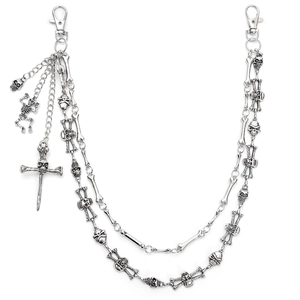 Punk Metal Skull Skeleton Double Layer Waist Chain Gothic Hip Hop Pant Chain Wallet Chain For Unisex Halloween Accessory
